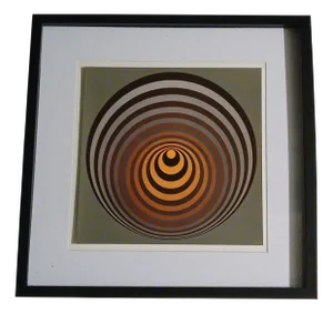 After Victor Vasarely, French Op-Art Kinetic Geometric Composition in Earth Tones, 1975, Print, Framed