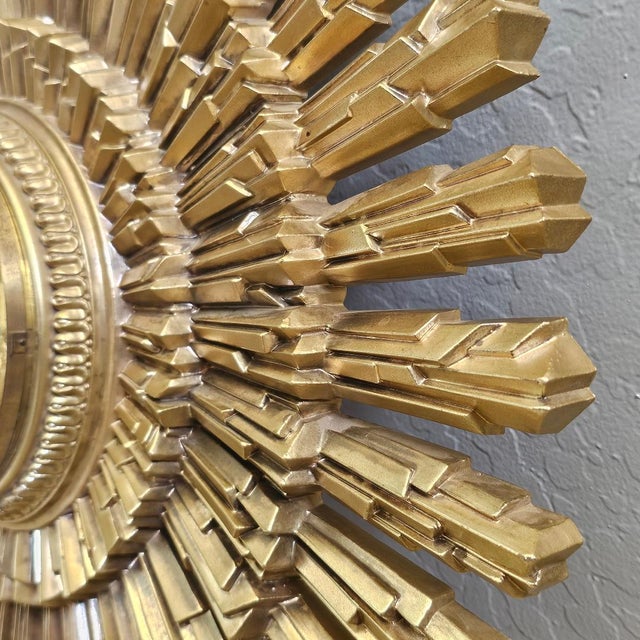 Mid-Century Modern Syroco Mid 20th Century Modern Starburst Wall Clock in Antique Gold Finish For Sale - Image 3 of 18