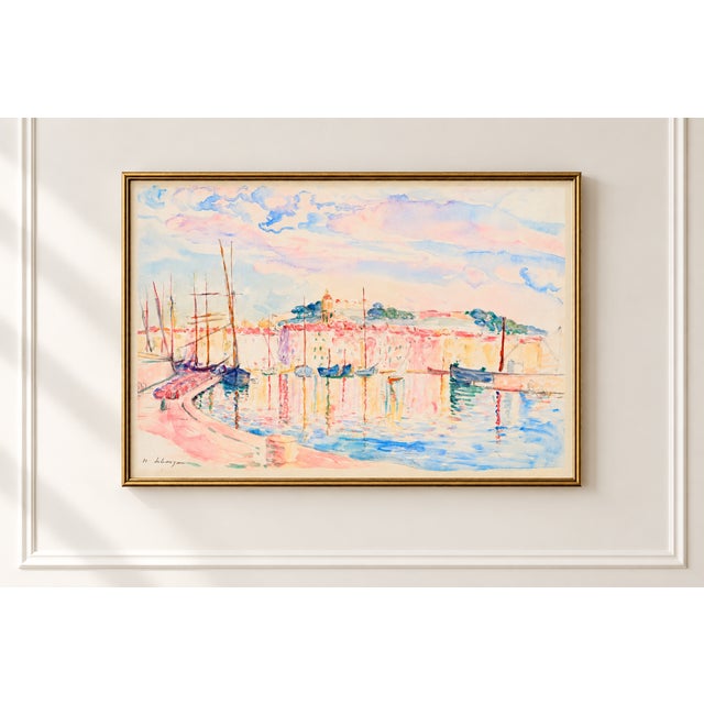 French Pastel French Riviera Harbor Art Print – Le Port De Saint-Tropez by Lebasque, 24" X 18" For Sale - Image 3 of 7
