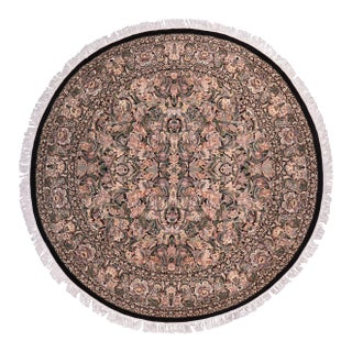 Shabby Chic 1990's Floral Pak-Persian Black/Gray Wool Round Rug- 7'11'' X 8'0'' For Sale