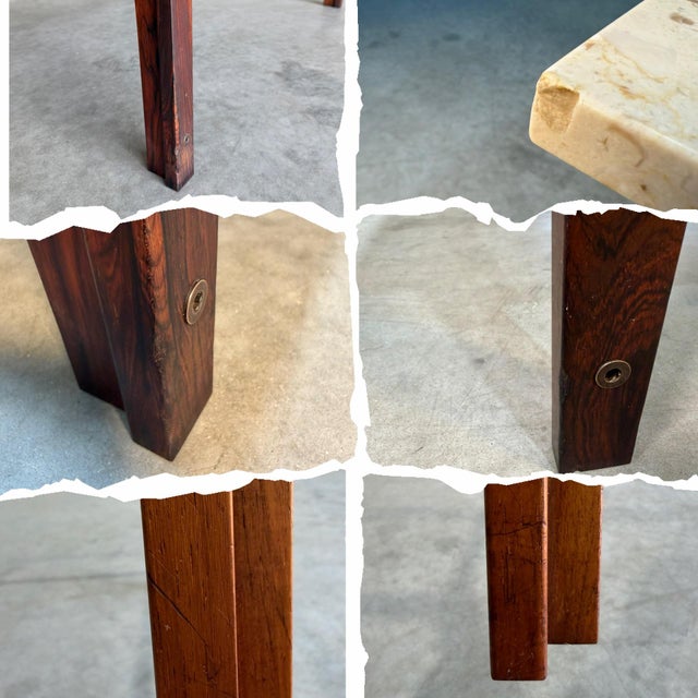 1960’s Danish Rosewood and Travertine Coffee and Side Table Set - Two Pieces For Sale - Image 12 of 12