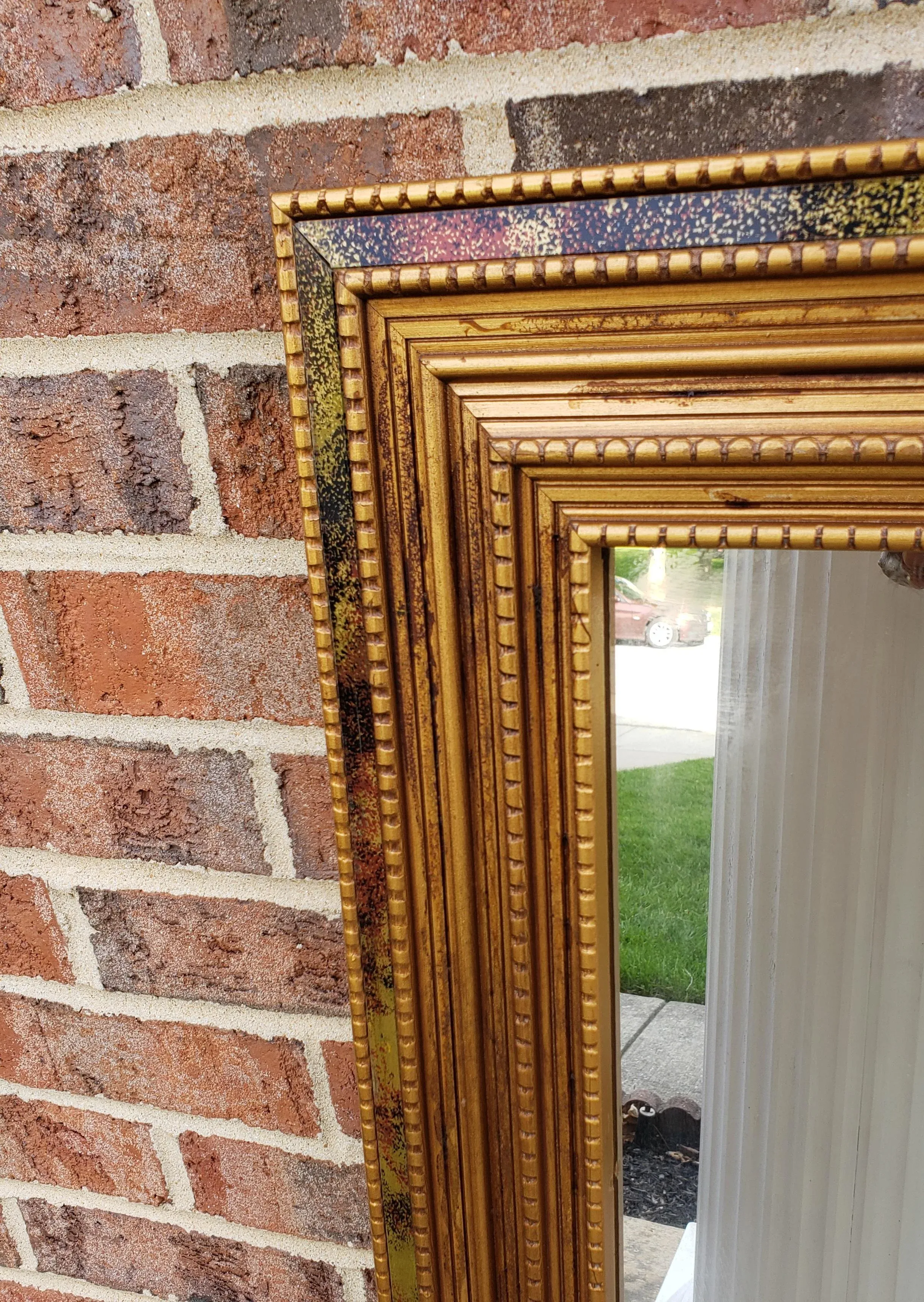 1980s Windsor Art Gilt Frame Wall Mirror With Colored Art Glass
