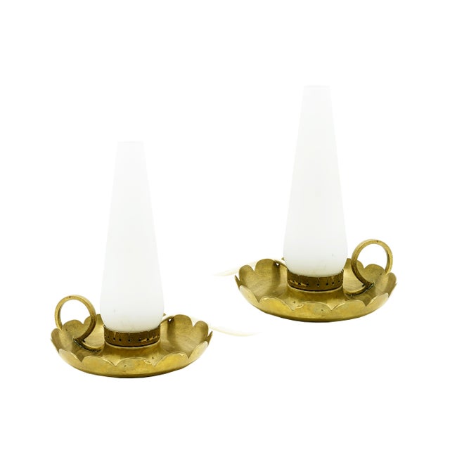 Brass and Opaline Glass Bedside Table Lamps in the style of Arredoluce, 1940s, Set of 2 For Sale - Image 14 of 14