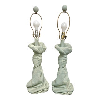 1970s Draped Fabric Form Plaster Table Lamps in the Style of John Dickinson - a Pair For Sale