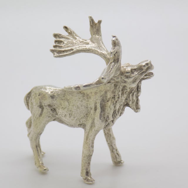 Vintage Italian Handmade Genuine Silver Larg Elk Figurine Sculpture For Sale - Image 4 of 9