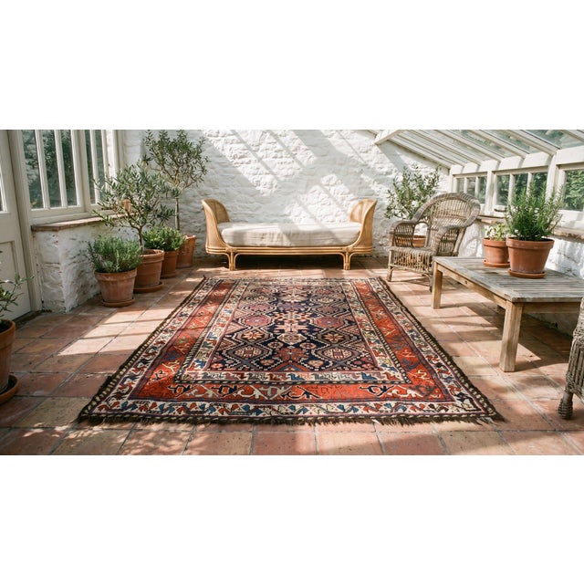 Textile 1900s Blue Navy Geometric Tribal Antique Persian Luri Rug 4'6" X 6'2" Handknotted Wool Carpet For Sale - Image 7 of 9