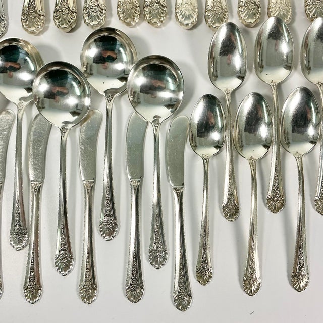 1930s 1935 Vintage Hollywood Regency Neoclassical Royal Windsor Sterling Silver Flatware - Set of 71. For Sale - Image 5 of 18