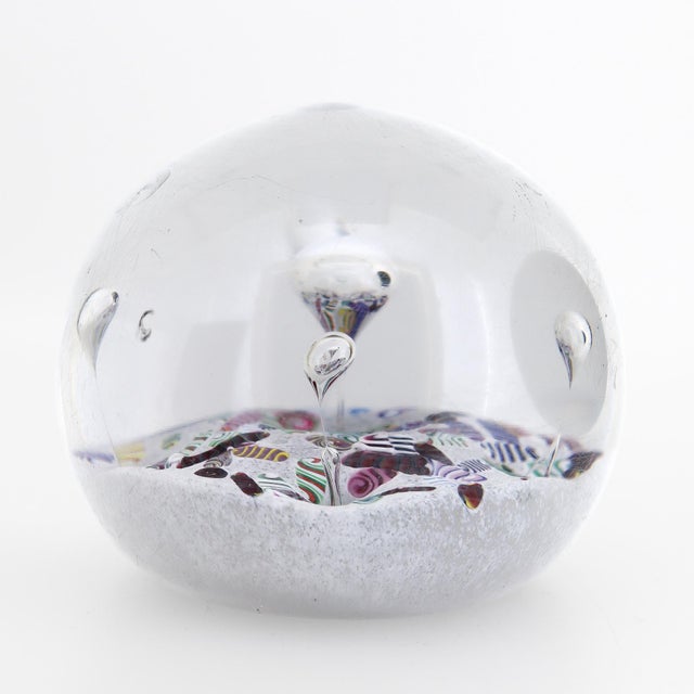 Modern Paul Ysart Attributed Harlequin White Ground/Polychrome Twist Glass Paperweight For Sale - Image 3 of 15