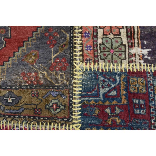Patchwork Rug 4’1” X 5’11” Multicolor Wool Vintage Hand-Knotted Carpet For Sale - Image 9 of 14