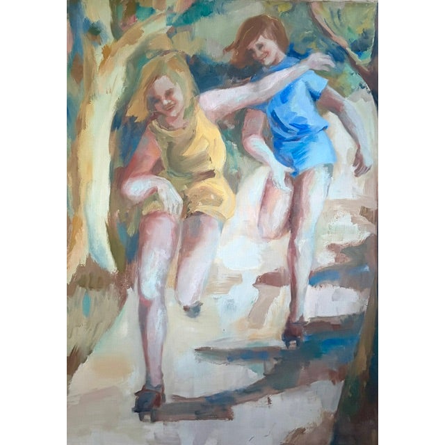 Early Large Oil on Canvas - Happy Times - Signed For Sale - Image 4 of 9