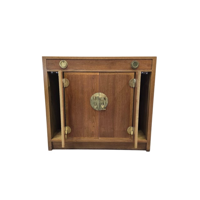 Vintage Chinese Elm Campaign-Style Cabinet With Brass Hardware For Sale - Image 4 of 11