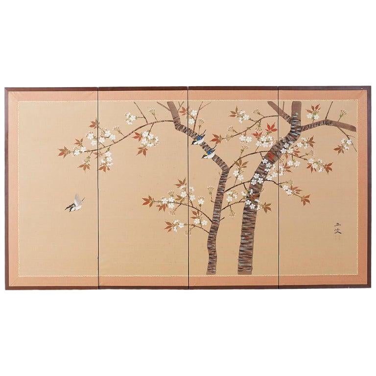 Get Wallpaper Japanese Four Panel Screen Spring Cherry Blossom Tree Chairish For iPhone Free