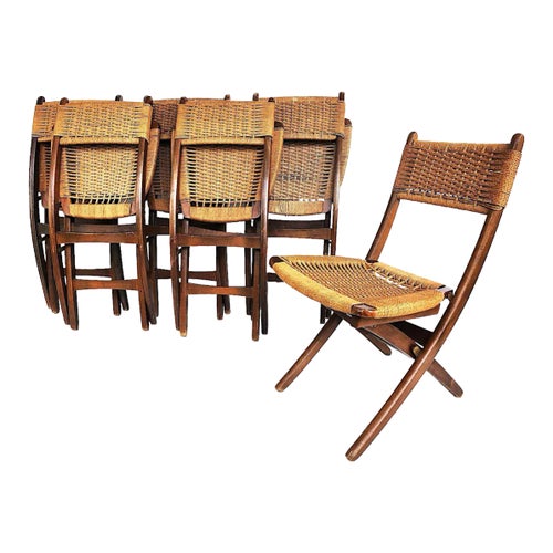 Mid 20th Century Rope Folding Chairs in the Style of Hans Wegner