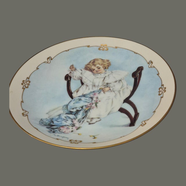 Late 20th Century Vintage Little Ladies Maud Humphrey Bogart "The Seamstress" Decorative Plate For Sale - Image 5 of 8