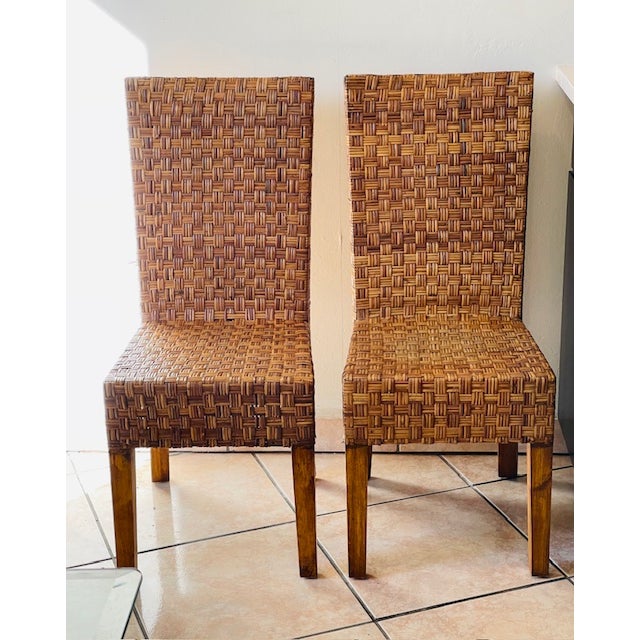1960s Wood Table & Rattan Chairs, Vintage For Sale - Image 5 of 18