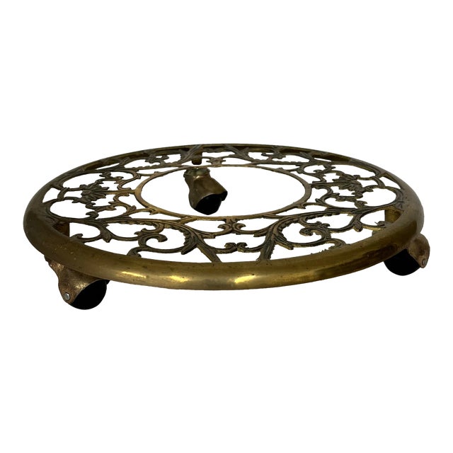 Brass Reticulated Rolling Plant Stand/Caddy For Sale
