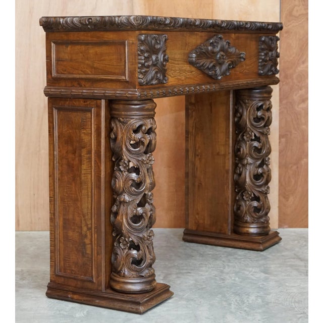 Antique Hand Carved Solid Elm Fireplace Column, 1880s For Sale - Image 15 of 18