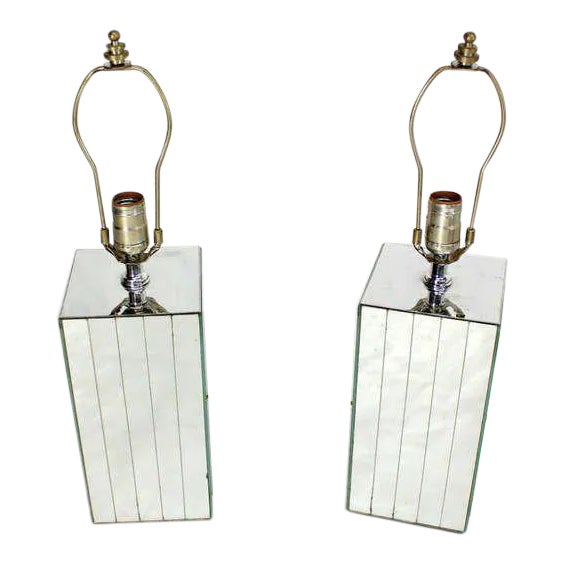 Silver Vintage Mid-Century Mirrored Table Lamps - A Pair For Sale - Image 8 of 8