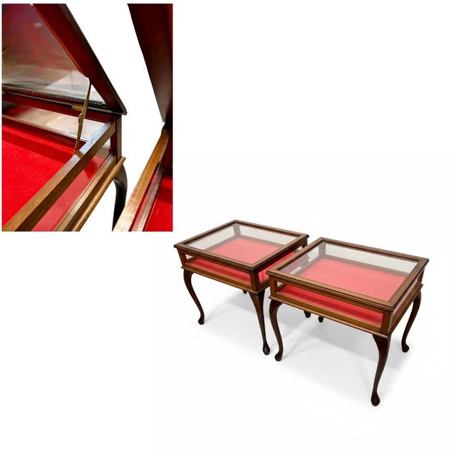 Vintage Glass Top Display Side Tables Pair-Queen Anne-Jewelry Vitrine-Case-Curio For Sale - Image 6 of 10