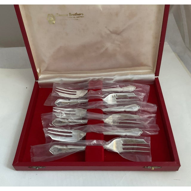New 1970s Silver Set of 12 Pastry Forks, Du Barry With Red Cases- Set of 12 For Sale - Image 18 of 18