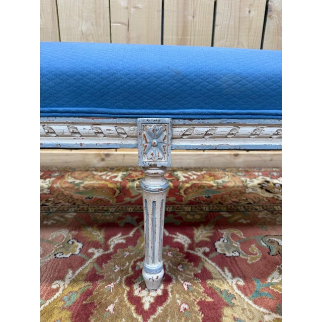 Louis XVI Kitchen Bench in Wood with Blue Fabric For Sale - Image 4 of 8
