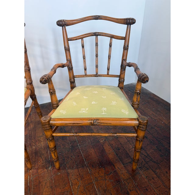 A stylish pair of faux bamboo armchairs by The Wicker Works, San Francisco, designed in the refined California coastal and...