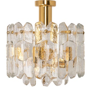 Gilt Brass and Crystal Glass Light Fixture from Kalmar, Austria, 1970s For Sale