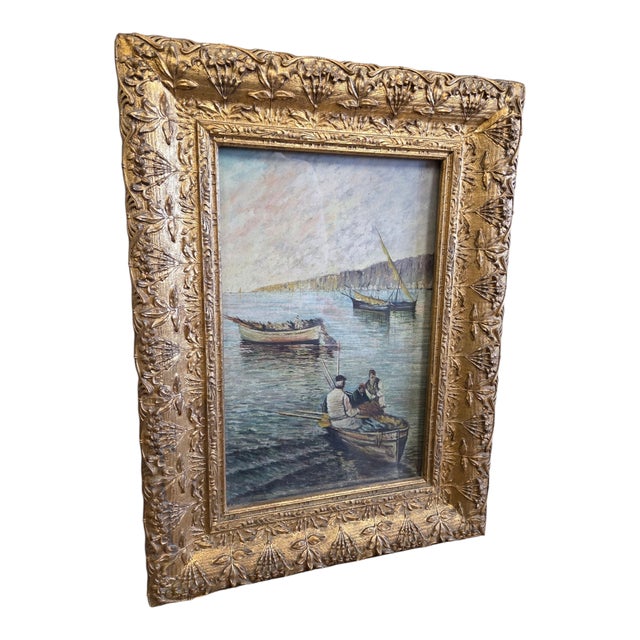 De Risi, Seascape with Fishermen ,Early 1900s, Oil on Canvas, Framed For Sale - Image 18 of 18