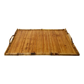 Scorched Bamboo Split Reed Handled Tray For Sale
