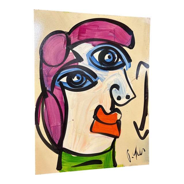 1970s Peter Keil Original Abstract Cubist Portraiture Painting For Sale