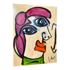 1970s Peter Keil Original Abstract Cubist Portraiture Painting