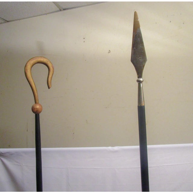 19th C Wooden Ceremonial Fraternal Masonic Crook and Spear on Metal Bases For Sale In Savannah - Image 6 of 9