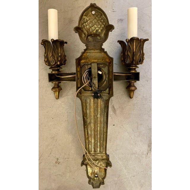 Metal Large 1960's Neoclassical Pair of Wall Sconces For Sale - Image 7 of 8