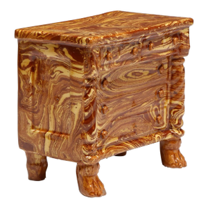 Antique 19th Century Pennsylvania Redware Faux Bois Pottery Coin Bank in Form of a Classical Chest of Drawers