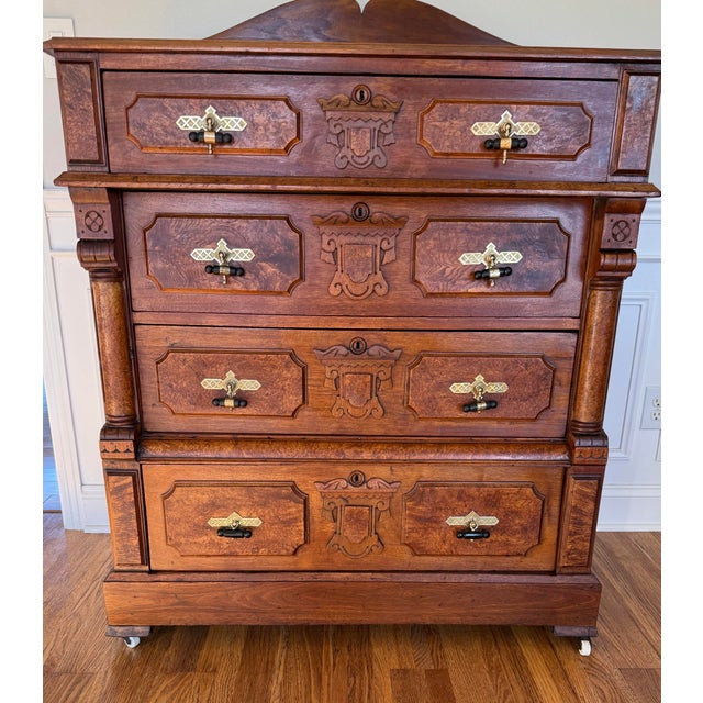 A museum-quality example of late 19th-century American Eastlake craftsmanship, this stunning 19th-century solid walnut...