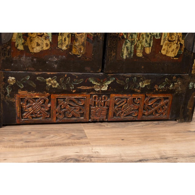 Antique Chinese Display Cabinets with Hand Painted Chinoiserie Motifs - A Pair For Sale - Image 11 of 13