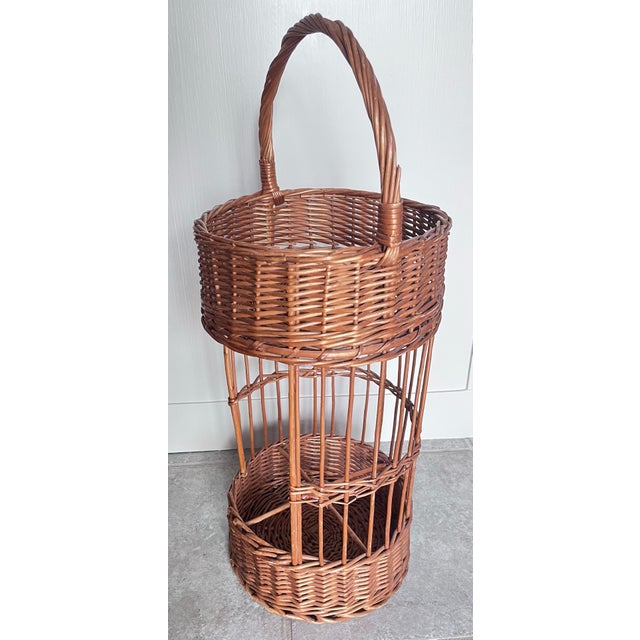 1960s Vintage 1960s French Wicker Tall Bottle Basket Wine Bar For Sale - Image 5 of 10