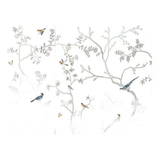 Chinoiserie Floral Bird Wallpaper Panel, Hand Painted Style Botanical Wall Mural, Elegant Asian Inspired Wall Decor For Sale