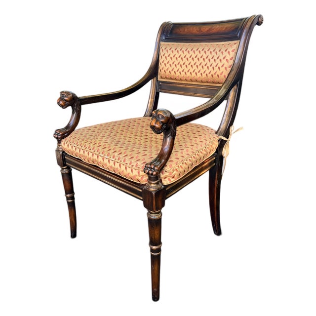 Theodore Alexander Regency Style Carved Lion Head Mahogany Armchair For Sale