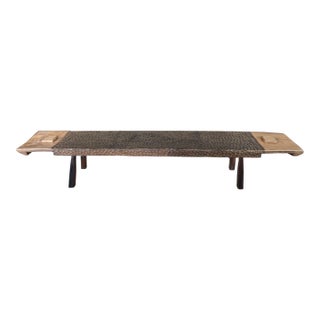 Sculptural Teak Wood Long Bench Stunning Wood Textures, Modern Organic For Sale