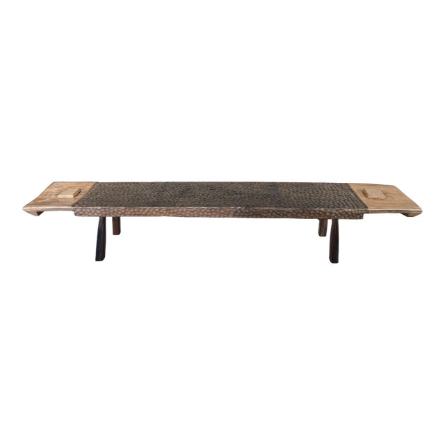 Sculptural Teak Wood Long Bench Stunning Wood Textures, Modern Organic For Sale