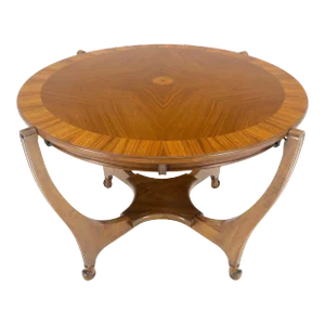 Round Flip Top Art Nouveau Deco Banded Carved Walnut Game Table