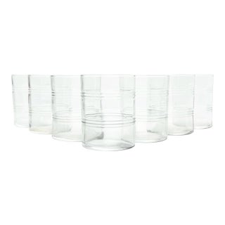 1920s Anchor Hocking “Banded Rings, Clear” Old Fashioned Tumbler Glasses - Set of 7 For Sale