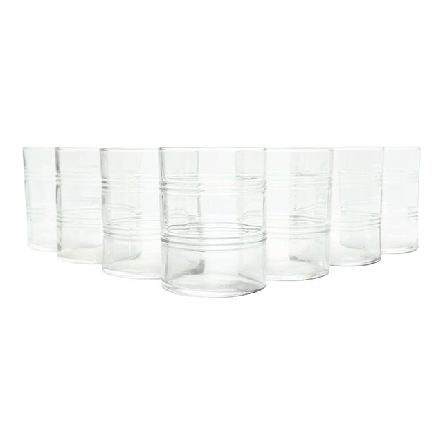 1920s Anchor Hocking “Banded Rings, Clear” Old Fashioned Tumbler Glasses - Set of 7 For Sale