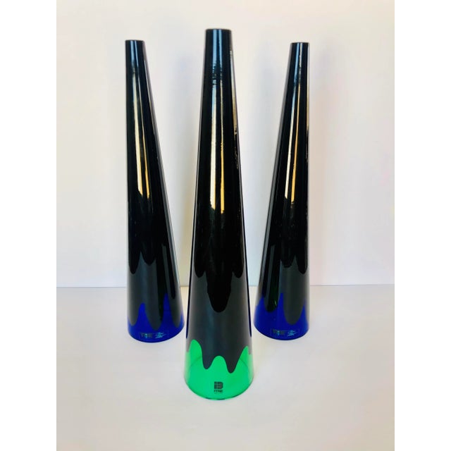 Glass Vintage Vetri Murano Green Blue Glass Cone Sculptures- Set of Three For Sale - Image 7 of 7