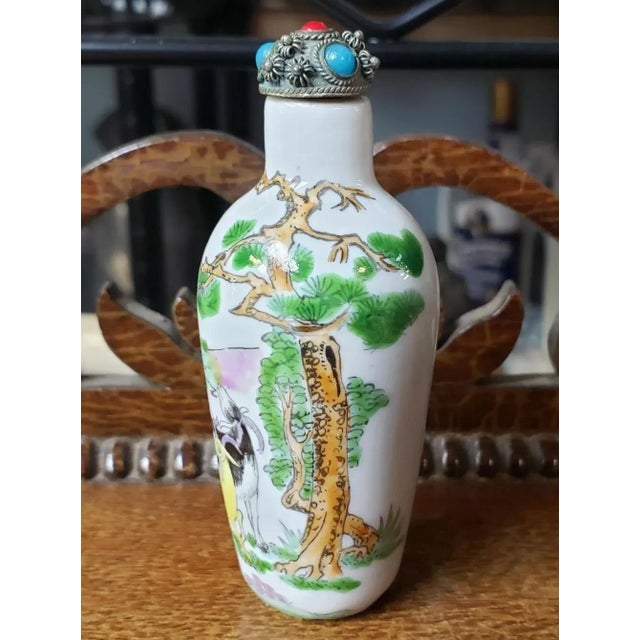 Mid 20th Century Chinese Porcelain Goats Motif Snuff Bottle For Sale - Image 4 of 5