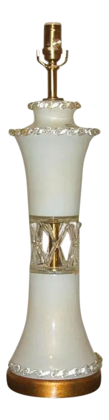 Vintage Murano Glass Lamp White Gold