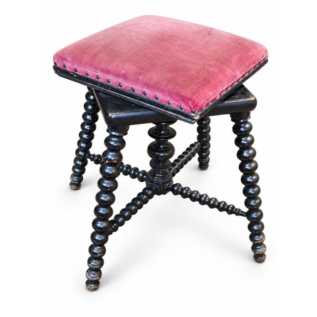 Antique Swivel Stool with Turned Legs, 1900 For Sale - Image 4 of 6