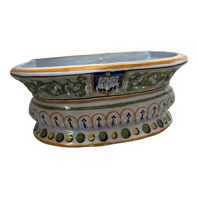 Vintage French Faience Jardinière | Hand-Painted Breton Ermine Crest For Sale