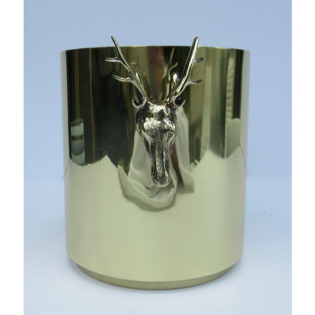 Vintage C.1970's Italian Brass and Copper With Antler Head, Handled Ice, And/Or Champagne/Wine Bucket For Sale - Image 4 of 13